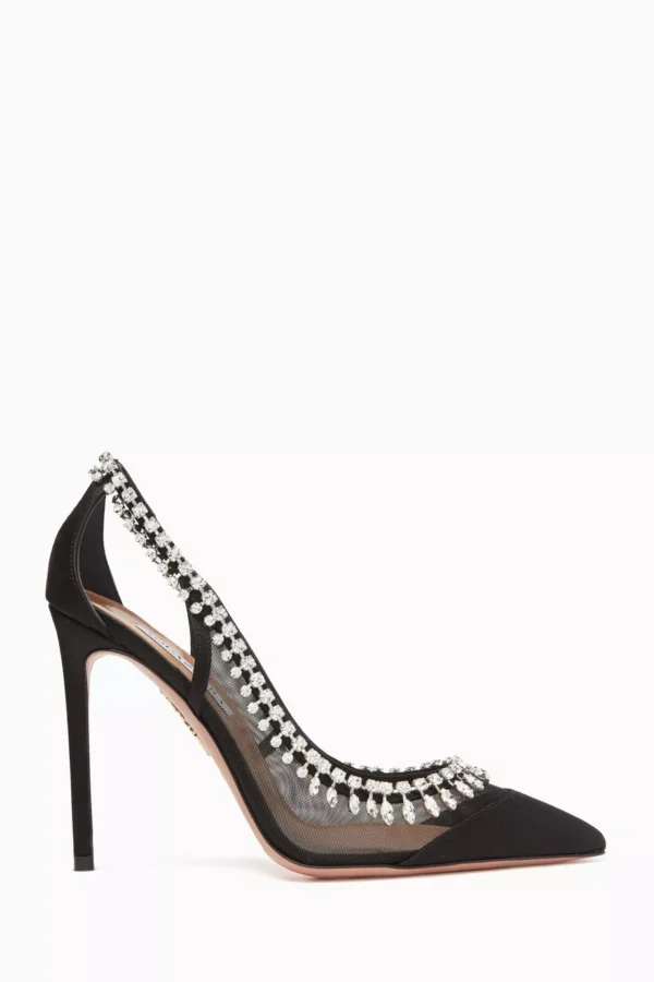 Aquazzura Tiara Crystal Embellished Mesh Slingback Pumps - Image 2