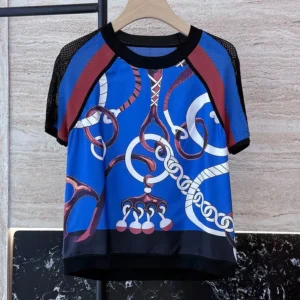 HERMES Silk Chain Print Short Sleeve T-shirt