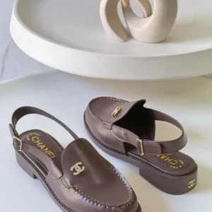 Chanel 25P Leather CC Logo Slingback Ballet Flat Shoes