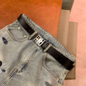 Miu Miu Logo Embroidered Denim Shorts Pants