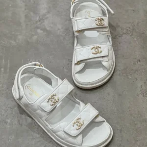 Chanel CC Dad Sandals In Grained Leather For Women