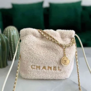 Chanel 22 Mini Shearling Handbag with Gold Tone Metal