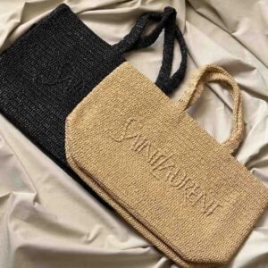 Ysl Raffia Tote With Logo Embroidered