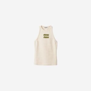 Chanel Sleeveless Ribbed Knit Logo Tank Top