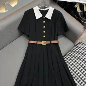 Miu Miu Belted Short-Sleeve Peter Pan Collar Dress