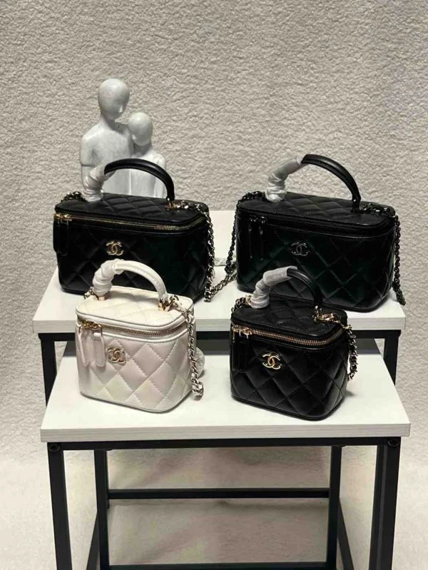 Chanel CC Logo Long Top Handle Vanity Case In Quilted Lambskin