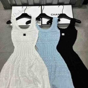 CHANEL Stretch Knitted Crochet Classic Sleeveless Dress