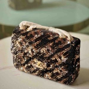 Chanel Small Black and Gold Sequined Flap Bag