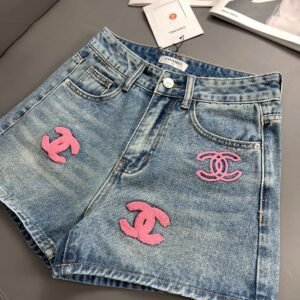 Chanel Denim Shorts CC Pink Logo