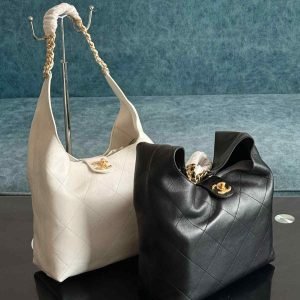 Chanel Shiny Lambskin Quilted Hobo Beige Bag
