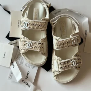 Chanel Raffia Dad Sandals Interlocking CC Logo