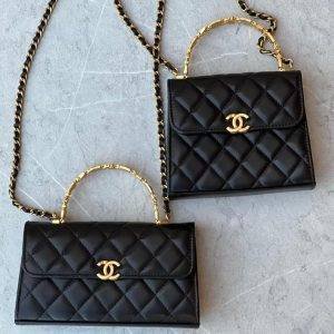 Chanel Top Handle Black Leather Handbags