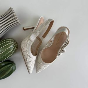 Christian Dior J'adior Slingback Pumps Embroidered Cotton