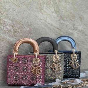 Dior Mini Lady Dior Bag Satin Embroidered with Pearls