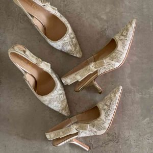 Dior J'Adior Cotton Embroidered Slingback Heel Pumps