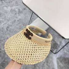 Celine Triomphe Logo Straw Visor Women's Hat