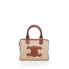 Celine Cuir Triomphe Leather Canvas Mini Boston Bag