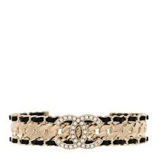 Chanel Crystal Metal Lambskin Chain CC Cuff Bracelet