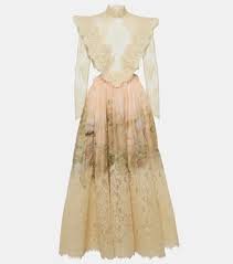 Zimmermann Lyrical Lace Gown In Linen And Silk