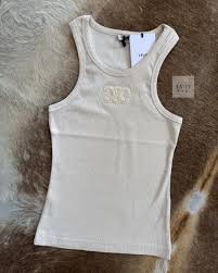 Celine Triomphe Logo Ribbed Tank Top In Silk