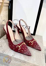 Gucci Horsebit GG Canvas Crystal-Embellished Slingback Pumps