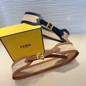 Fendi FF Logo Embossed Raffia Belt