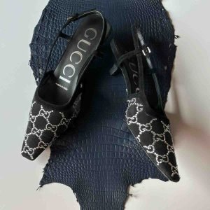 Gucci Slingback Kitten Heels Crystal Embellishments