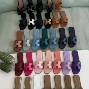 Hermes Replica Oran Sandal In Calfskin With Iconic H Cut