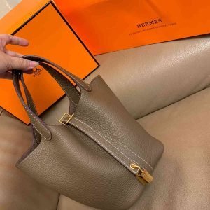 Hermes Taurillon Clemence Picotin Lock 18 Pm Etoupe