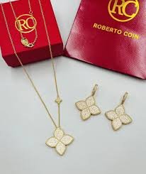Roberto Coin Princess Flower Gold Diamonds Necklaces, Earring