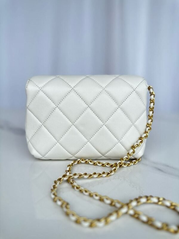 Chanel Shiny Lambskin Quilted Mini Pearl Logo Flap Bag - Image 2