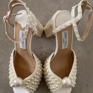 JIMMY CHOO Sacaria 120 Pearl Embellished Satin Sandals