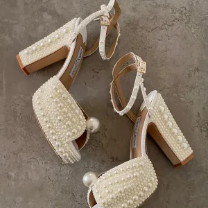 Jimmy Choo Sacaria 100 Pearl-embellished Satin Sandals