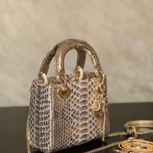 Christian Dior Gold Python Mini Lady Dior Tote