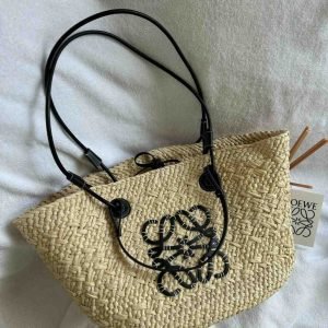 Loewe Anagram Embroidered Palm And Leather Basket Bag