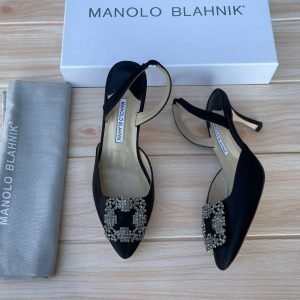 Manolo Blahnik 70MM Black Hangisi Satin Pumps
