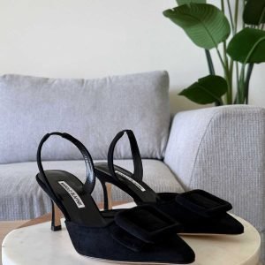 Manolo Blahnik MAYSLI Black Suede Slingback Pumps