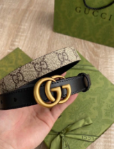 Gucci Calfskin GG Marmont Reversible Thin Belt