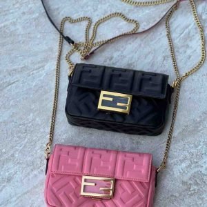Fendi Mini Baguette Chain FF Leather