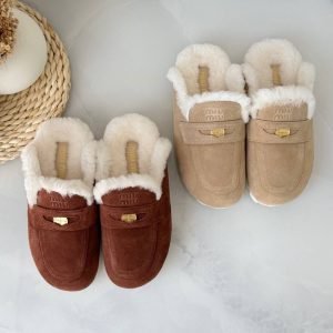 Miu Miu Shearling Suede Mules For Women
