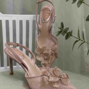 RENE CAOVILLA Floriane 80 Satin Lace Heel Slingback Pumps