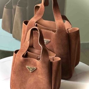 Prada Triangle Logo Suede Tote Bag