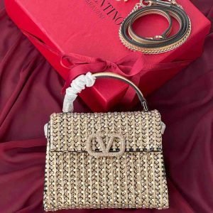 Valentino Garavani Vsling Crystal Metallic Woven Handbag