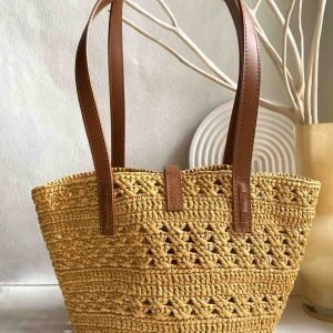 YSL Panier Medium Raffia Basket Bag